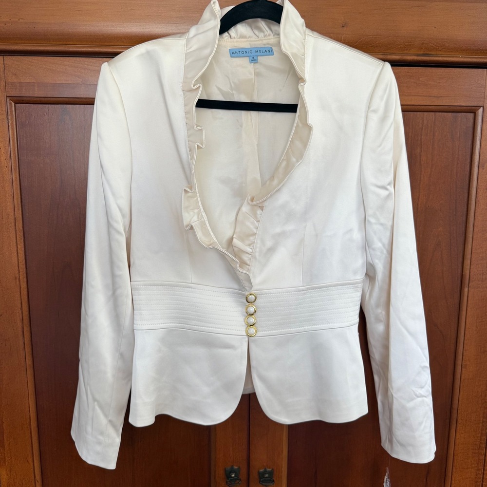 Antonio Melani Nikko Ivory Ruffle‎ Collar Peplum Blazer Jacket Woman's 8 NWT